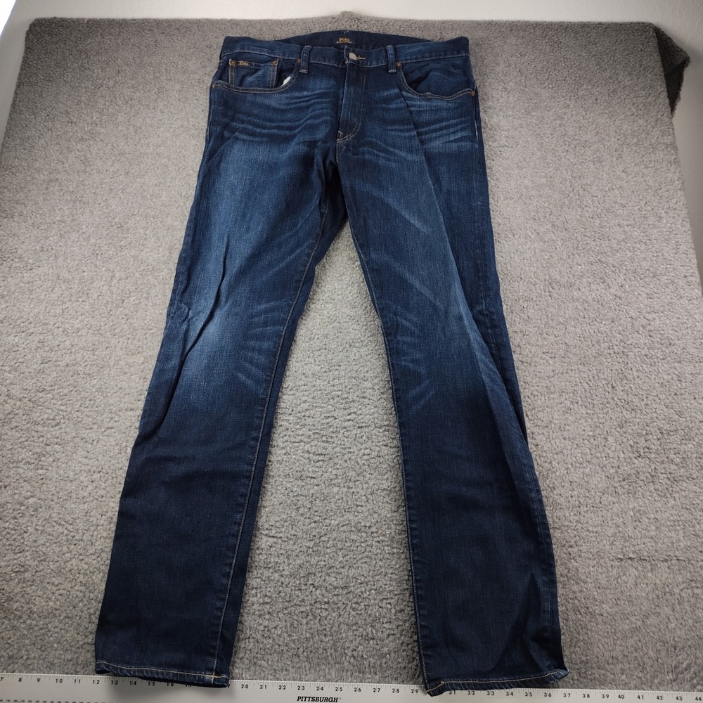 Polo Jeans Mens 36x34 Hampton Relaxed Straight Blue Cotton Stretch Denim EUC